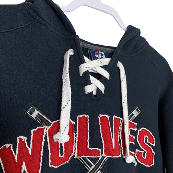 West Hartford Wolves Hockey Small Blue Lace Up Hoodie Sweatshirt Kanye Oversized - Picture 6 of 11